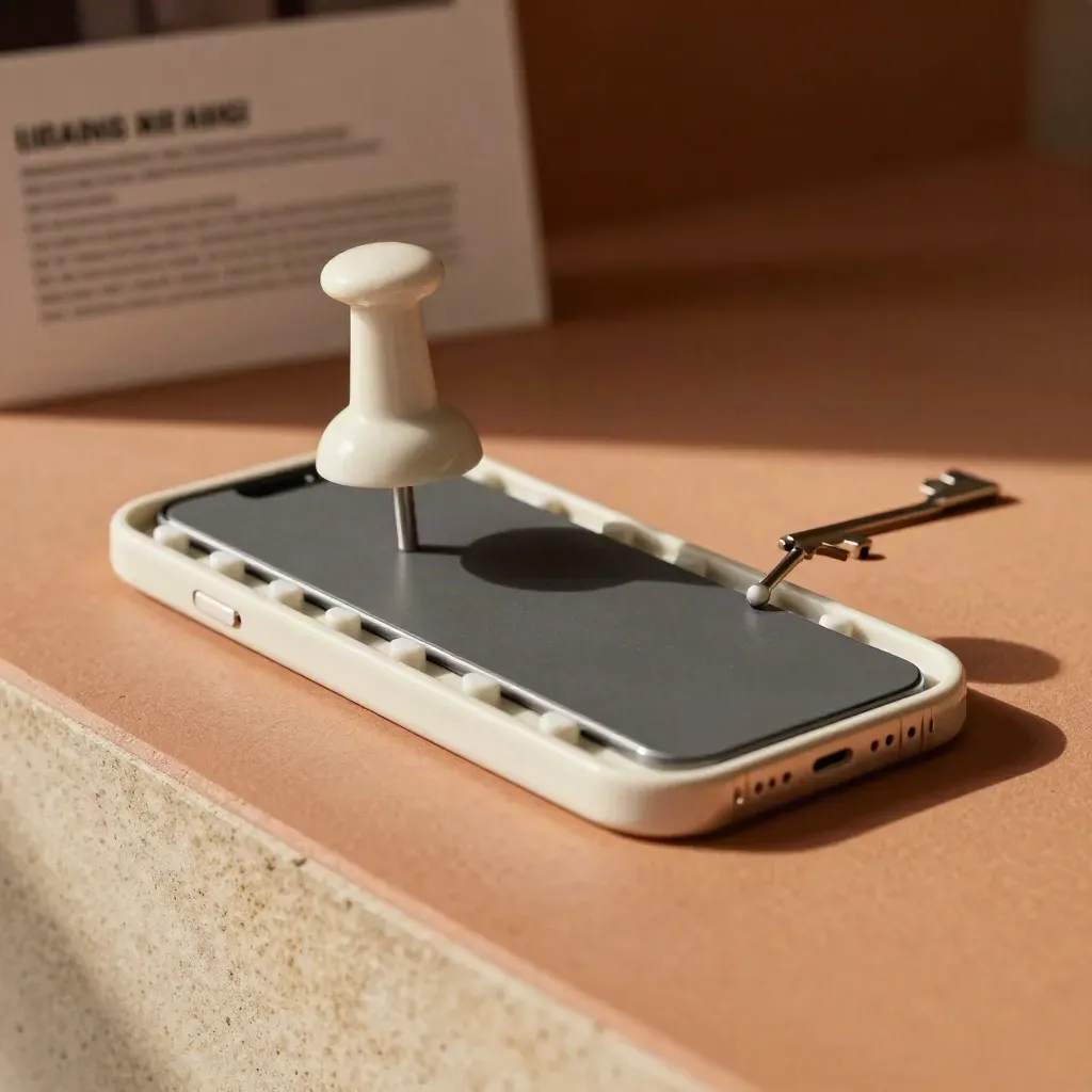 Terracotta studio hero of a phone slab, map-pin and tool tray in a local profile fix kit.